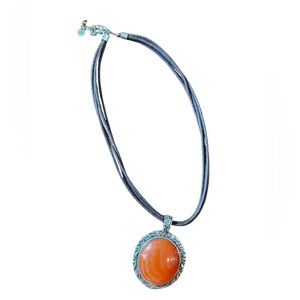 Bold Carnelian Style Pendant Necklace | Boho Cord | Signed Xc